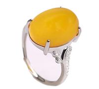 LYFHJD Anillo De Mujer, Ágata Cera De Abejas Anillo Esmeralda Temperamento De Cristal Femenino Boca Viva Caja De Estilo Étnico Ajustable para Madre