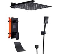 LYFHJD Bathroom Shower Faucet 3-Functions Matte Black Digital Shower Faucets Set Rainfall Shower Head 3-Way Shower Set Mixer Tap-16 Inch C 16 Inch C