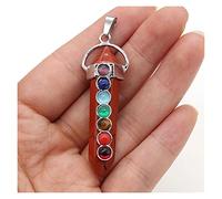 LYFHJD Beads Natural Stone,7 Chakra Reiki Healing Crystal Pendant Hexagon Point Charms Necklace Jewelry Making Accessories for Jewelry Making (Color : Blue, Size : Rainbow Red)