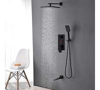 LYFHJD Black Digital Shower Faucets Set Brass Rainfall Shower Head 3-Way Digital Display Mixer Tap Swivel Tub Spout Bath Shower-20 Inch Full Set 12 Inch Full Set