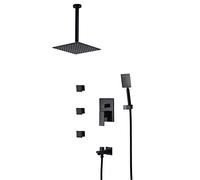 LYFHJD Black Ultra-Thin Shower Set, 10-Inch Hot and Cold Concealed Shower Head with Square Hand Shower and 3 Body Jets