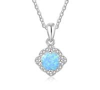 LYFHJD Blue Opal Pendant Necklaces For Women Cubic Zirconia Chain Link Necklaces Silver 925 Jewelry
