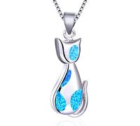 LYFHJD Boho Female Big Cat Pendants Necklaces Blue Fire Opal Stone Necklace Fashion Silver Color Animal Wedding Jewelry