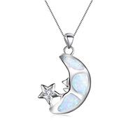 LYFHJD Boho Female Big Moon Star Pendants Necklaces White Blue Fire Opal Necklace Vintage Black Gold Wedding Necklaces For Women