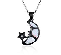 LYFHJD Boho Female Big Moon Star Pendants Necklaces White Blue Fire Opal Necklace Vintage Black Gold Wedding Necklaces For Women
