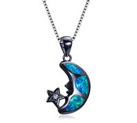 LYFHJD Boho Female Big Moon Star Pendants White Blue Fire Opal Necklace Vintage Black Gold Wedding Necklaces For Women