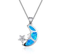 LYFHJD Boho Female Big Moon Star Pendants White Blue Fire Opal Necklace Vintage Black Gold Wedding Necklaces For Women