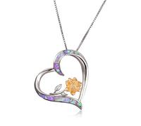 LYFHJD Boho Female Blue White Fire Opal Necklace Cute Big Flower Heart Pendants Necklaces Silver Color Necklaces For Women