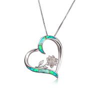 LYFHJD Boho Female Blue White Fire Opal Necklace Cute Big Flower Heart Pendants Silver Color Necklaces For Women