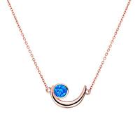 LYFHJD Boho Female Small Moon Pendant Rose and Gold Choker Chain White Blue Fire Opal Necklace For Women