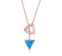LYFHJD Boho Female Small Triangle Pendants White Blue Fire Opal Necklace Vintage Rose and Gold Chain Necklaces For Women