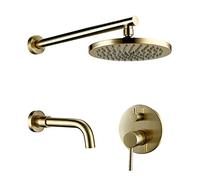 LYFHJD Brushed Gold Shower Set, Brass Round Shower Head System with Tub Faucet, 2 Function Rainfall Wall Mount Shower Faucet Set,10 Inch(8 Inch)