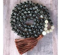 LYFHJD Charm Jewelry 8mm Natural Moonstone 108 Beads Tassel Knotted Necklace Lucky Reiki Wrist Bead#15679