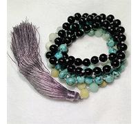 LYFHJD Charm Jewelry 8mm Stone Turquoise Black Agate Tassel 108 Bead Necklace Lucky Bead#16457