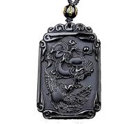 LYFHJD Charm Jewelry Natural Black Obsidian Beads Necklace Hand-Carved Dragon Phoenix Jade Pendant Fashion Charm Jewelry Auspicious Amulet Gifts