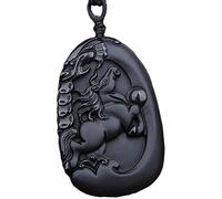 LYFHJD Charm Jewelry Natural Black Obsidian Beads Necklace Hand-Carved Horse Jade Pendant Fashion Charm Jewelry Auspicious Amulet Gifts