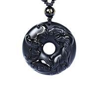 LYFHJD Charm Jewelry Natural Black Obsidian Beads Necklace Hand-Carved Sheep Safety Button Jade Pendant Fashion Charm Jewelry Amulet Gifts