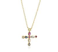 LYFHJD Colorful Cross Pendant Long Chain Women Necklace European Fashion Jewelry Wedding Gift
