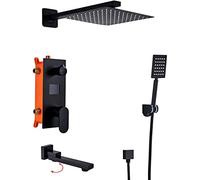 LYFHJD Concealed Shower System Digital Display Shower Faucet Set Matt Black Shower Mixer Set with Brass Hand Shower and Waterfall Rainfall Shower Head Advanced Air Injection Technology 10