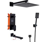LYFHJD Concealed Shower System Digital Display Shower Faucet Set Matt Black Shower Mixer Set with Brass Hand Shower and Waterfall Rainfall Shower Head Advanced Air Injection Technology 10