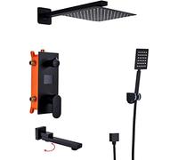 LYFHJD Concealed Shower System Digital Display Shower Faucet Set Matt Black Shower Mixer Set with Brass Hand Shower and Waterfall Rainfall Shower Head Advanced Air Injection Technology 10