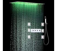LYFHJD CUHSA Ceiling Shower Head 40 Inch Hydroelectric Temperature 3 Color Changing Shower System Rainfall 304 Stainless Steel 6 PCS Body Jets Shower Se for Bathroom
