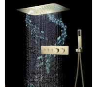 LYFHJD CUHSA Music Shower System 64 Colors Shower Combo Set Thermostatic Bluetooth Smart Shower Set Brushed Gold with 58x38cm Shower Head and Hand Shower Rain and Waterfall Modes