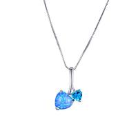LYFHJD Cute Female Small Heart Pendants Boho White Blue Fire Opal Necklace Vintage Silver Color Necklaces For Women