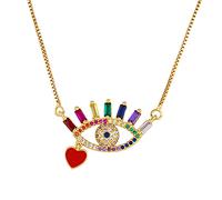 LYFHJD Cz Zircon with Charm Rainbow Greek Jewelry For Woman Gold Evil Necklace, P86 Eye Red Heart
