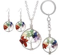 LYFHJD Dangle Earrings For Women Round Tree of Life Ear Drop Natural Chip Stone Bead Reiki 7 Chakra Healing Jewelry