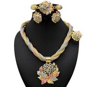 LYFHJD Dubai Multicolor Set Fashion Flowers Pendant Bracelet Jewelry Charm Necklace Choker For Women Nigerian Bridal Wedding Gift