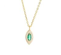 LYFHJD European Pavé Crystal Green Evil Eye Pendant Clavicle Chain Necklace Women Classic Wedding Jewelry