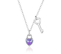 LYFHJD Fashion Love Lock Key Shiny Cz Clavicle Necklace For Women Wedding Party S925 Jewelry