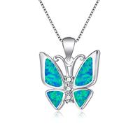 LYFHJD Female Big Butterfly Pendants Necklaces White Blue Fire Opal Necklace Vintage Black Gold Wedding Necklaces For Women