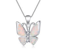 LYFHJD Female Big Butterfly Pendants White Blue Fire Opal Necklace Vintage Black Gold Wedding Necklaces For Women