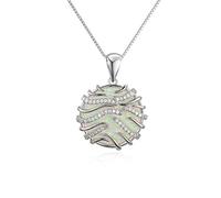 LYFHJD Female Big Round Pendant Necklace Boho White Blue Opal Necklaces For Women Vintage Silver Color Wedding Jewelry