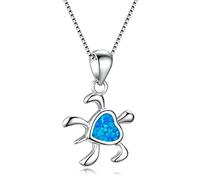 LYFHJD Female Fashion Blue Fire Opal Turtles Necklace & Pendant Silver Color Jewelry For Women New Year Gifts