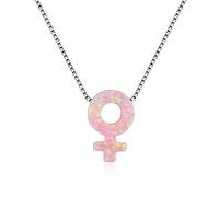 LYFHJD Female Symbol Pink/White Fire Opal Necklace Fine Lesbian LGBT Jewelry Gift For Women Girls
