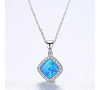 LYFHJD Genuine Sterling Silver Necklaces For Women Fine Jewelry Link Chain and Square Fire Opal Pendant Necklace