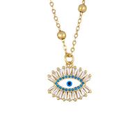 LYFHJD Gold Evil Eye Pendant Necklaces For Women Crystal Enamel Star Necklaces Zircon Turkish Blue Eye Jewelry