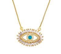 LYFHJD Gold Filled Evil For Women Rainbow Necklaces Cubic Zirconia Statement Greek Blue Eye Jewelry