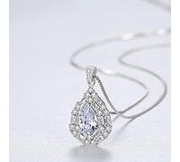 LYFHJD Gorgeous Sterling Silver Water Drop Pendant For Women 2 Colors Big Gemstone Wedding Necklace Jewelry