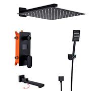 LYFHJD Handheld showerConcealed Shower System Digital Display Shower Faucet Set Matte Black Shower Mixer Set with Brass Hand Shower and Waterfall Rain Shower Head Advanced Air Injectio