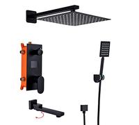 LYFHJD Handheld showerConcealed Shower System Digital Display Shower Faucet Set Matte Black Shower Mixer Set with Brass Hand Shower and Waterfall Rain Shower Head Advanced Air Injectio