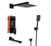 LYFHJD Handheld showerConcealed Shower System Digital Display Shower Faucet Set Matte Black Shower Mixer Set with Brass Hand Shower and Waterfall Rain Shower Head Advanced Air Injectio