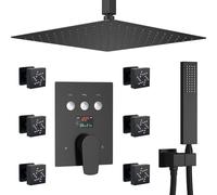 LYFHJD Handheld showerFull Body Shower System 12" Ceiling Multifunctional Shower Faucet Set with Temperature Display Valve and Handheld Shower and 6pcs Dual Modes Shower Head (Brushed Go