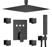 LYFHJD Handheld showerOil Rubbed Bronze Shower System with Temperature Gauge 4 Piece Dual Mode Body Jets Rain Shower Head with Hand Shower 12" Ceiling Mount Full Body Shower Faucet Set