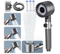 LYFHJD Hard Filter and Hose, 3+1 Spray Jet Modes High Pressure Bathroom Shower Head, Massage Water Saving Handheld Showerhead ith ON/Off for Residual Chlorine Remove(Grey)