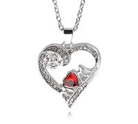 LYFHJD Heart Shaped Pendant Love Mom Chain Necklace Red Crystal Jewelry Rose Flower Choker For Mother