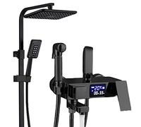 LYFHJD High Pressure Shower Head Handheld Spray 4-in-1 Wall Mounted Shower System with Digital Display Screen and 4 Function Adjustment Knob Shower Faucet Set for Bathroom